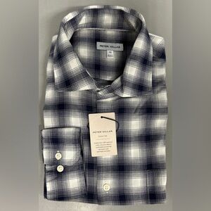 Peter Millar Summer Soft Shirt XL Navy Plaid NWT $160 Cotton Dress Shirt